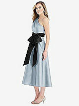 Side View Thumbnail - Mist & Black One-Shoulder Bow-Waist Midi Dress with Pockets