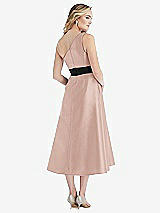 Rear View Thumbnail - Toasted Sugar & Black One-Shoulder Bow-Waist Midi Dress with Pockets