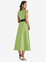 Rear View Thumbnail - Mojito & Black Off-the-Shoulder Bow-Waist Midi Dress with Pockets