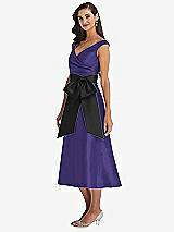 Side View Thumbnail - Grape & Black Off-the-Shoulder Bow-Waist Midi Dress with Pockets