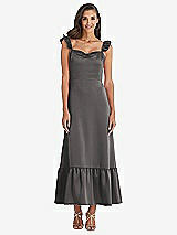 Front View Thumbnail - Caviar Gray Ruffled Convertible Sleeve Midi Dress