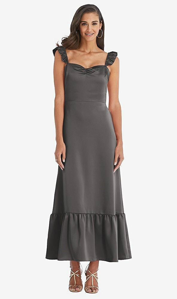 Front View - Caviar Gray Ruffled Convertible Sleeve Midi Dress