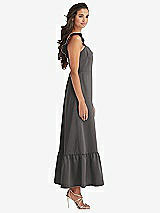 Side View Thumbnail - Caviar Gray Ruffled Convertible Sleeve Midi Dress