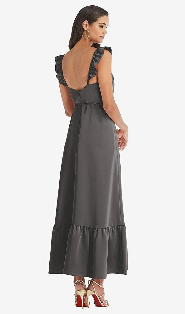Back View - Caviar Gray Ruffled Convertible Sleeve Midi Dress