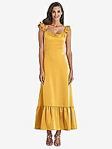 Front View Thumbnail - NYC Yellow Ruffled Convertible Sleeve Midi Dress