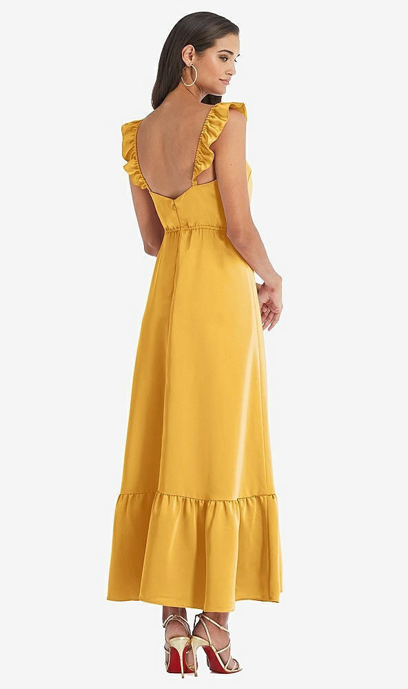 Back View - NYC Yellow Ruffled Convertible Sleeve Midi Dress