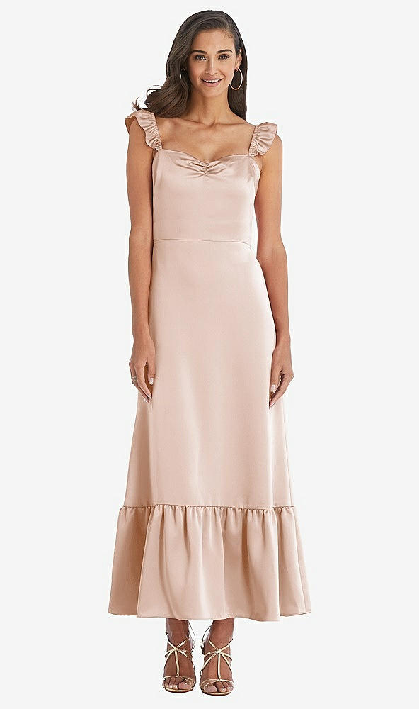 Front View - Cameo Ruffled Convertible Sleeve Midi Dress
