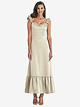 Front View Thumbnail - Champagne Ruffled Convertible Sleeve Midi Dress