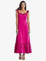Front View Thumbnail - Think Pink Ruffled Convertible Sleeve Midi Dress