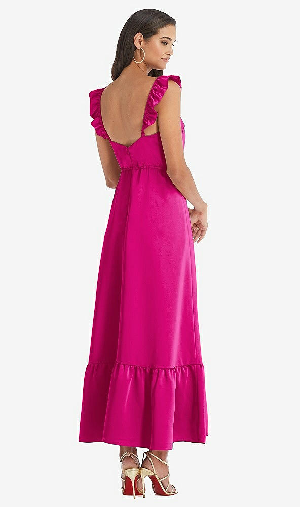 Back View - Think Pink Ruffled Convertible Sleeve Midi Dress