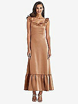 Front View Thumbnail - Toffee Ruffled Convertible Sleeve Midi Dress