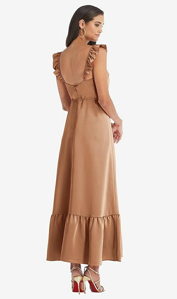 Back View - Toffee Ruffled Convertible Sleeve Midi Dress