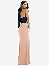 Alt View 3 Thumbnail - Pale Peach & Midnight Navy High-Neck Open-Back Maxi Dress with Scarf Tie