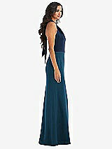 Alt View 2 Thumbnail - Atlantic Blue & Midnight Navy High-Neck Open-Back Maxi Dress with Scarf Tie