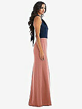 Alt View 2 Thumbnail - Desert Rose & Midnight Navy High-Neck Open-Back Maxi Dress with Scarf Tie