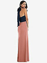 Alt View 3 Thumbnail - Desert Rose & Midnight Navy High-Neck Open-Back Maxi Dress with Scarf Tie