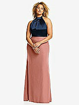 Front View Thumbnail - Desert Rose & Midnight Navy High-Neck Open-Back Maxi Dress with Scarf Tie