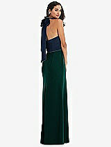 Alt View 3 Thumbnail - Evergreen & Midnight Navy High-Neck Open-Back Maxi Dress with Scarf Tie
