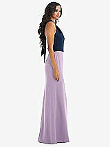 Alt View 2 Thumbnail - Pale Purple & Midnight Navy High-Neck Open-Back Maxi Dress with Scarf Tie