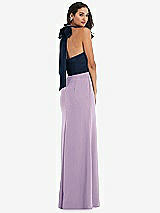 Alt View 3 Thumbnail - Pale Purple & Midnight Navy High-Neck Open-Back Maxi Dress with Scarf Tie
