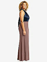 Side View Thumbnail - Sienna & Midnight Navy High-Neck Open-Back Maxi Dress with Scarf Tie