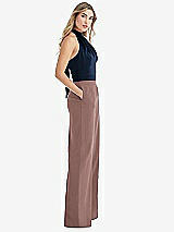 Front View Thumbnail - Sienna & Midnight Navy High-Neck Open-Back Jumpsuit with Scarf Tie