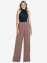 Side View Thumbnail - Sienna & Midnight Navy High-Neck Open-Back Jumpsuit with Scarf Tie