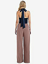 Rear View Thumbnail - Sienna & Midnight Navy High-Neck Open-Back Jumpsuit with Scarf Tie
