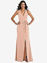 Front View Thumbnail - Pale Peach Open-Back Halter Maxi Dress with Draped Bow