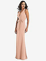 Side View Thumbnail - Pale Peach Open-Back Halter Maxi Dress with Draped Bow