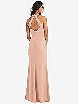 Rear View Thumbnail - Pale Peach Open-Back Halter Maxi Dress with Draped Bow