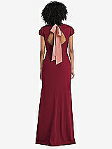 Front View Thumbnail - Burgundy & Desert Rose Puff Cap Sleeve Cutout Tie-Back Trumpet Gown