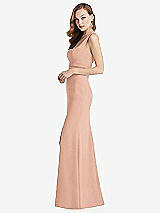 Side View Thumbnail - Pale Peach Wide Strap Notch Empire Waist Dress with Front Slit