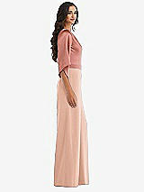 Side View Thumbnail - Pale Peach & Desert Rose One-Shoulder Bell Sleeve Jumpsuit with Pockets
