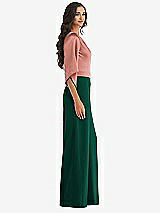 Side View Thumbnail - Hunter Green & Desert Rose One-Shoulder Bell Sleeve Jumpsuit with Pockets