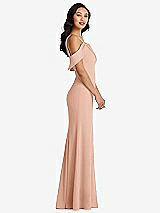 Alt View 2 Thumbnail - Pale Peach One-Shoulder Draped Cuff Maxi Dress with Front Slit