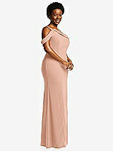 Side View Thumbnail - Pale Peach One-Shoulder Draped Cuff Maxi Dress with Front Slit