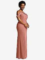Side View Thumbnail - Desert Rose One-Shoulder Draped Cuff Maxi Dress with Front Slit