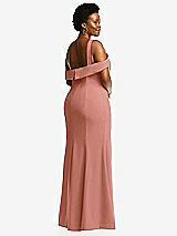Rear View Thumbnail - Desert Rose One-Shoulder Draped Cuff Maxi Dress with Front Slit