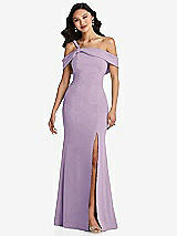 Alt View 1 Thumbnail - Pale Purple One-Shoulder Draped Cuff Maxi Dress with Front Slit