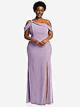 Front View Thumbnail - Pale Purple One-Shoulder Draped Cuff Maxi Dress with Front Slit