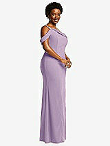 Side View Thumbnail - Pale Purple One-Shoulder Draped Cuff Maxi Dress with Front Slit