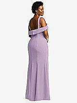 Rear View Thumbnail - Pale Purple One-Shoulder Draped Cuff Maxi Dress with Front Slit