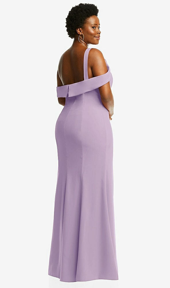 Back View - Pale Purple One-Shoulder Draped Cuff Maxi Dress with Front Slit