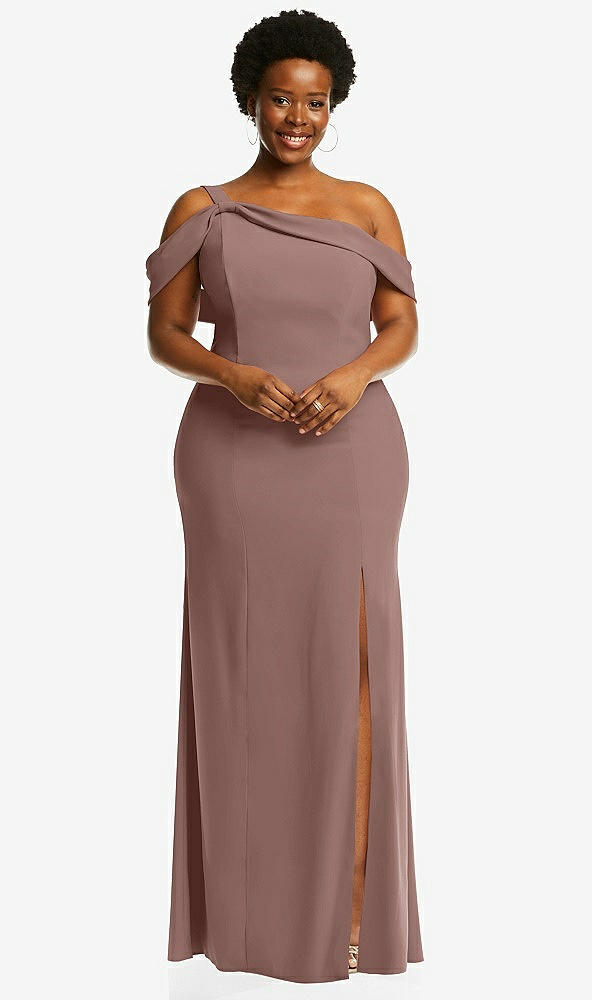 Front View - Sienna One-Shoulder Draped Cuff Maxi Dress with Front Slit