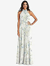 Alt View 1 Thumbnail - Bleu Garden High Neck Halter Backless Maxi Dress