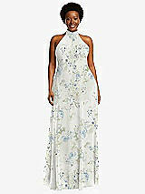 Front View Thumbnail - Bleu Garden High Neck Halter Backless Maxi Dress