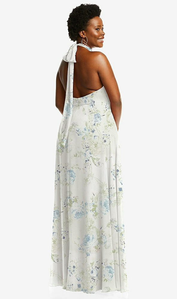 Back View - Bleu Garden High Neck Halter Backless Maxi Dress