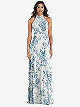 Alt View 2 Thumbnail - Cottage Rose Dusk Blue High Neck Halter Backless Maxi Dress