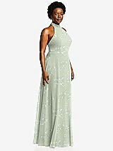 Side View Thumbnail - Vintage Primrose Sage High Neck Halter Backless Maxi Dress